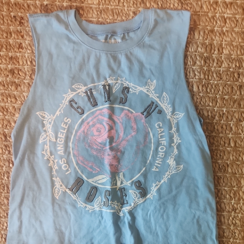 Powder Blue Graphic Guns N Roses Sleeveless Casual Muscle Tee
